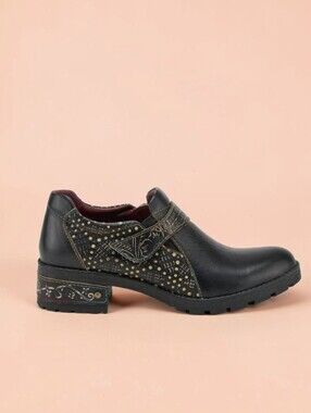 L'Artiste by Spring Step Magda Bootie in Black Multi.